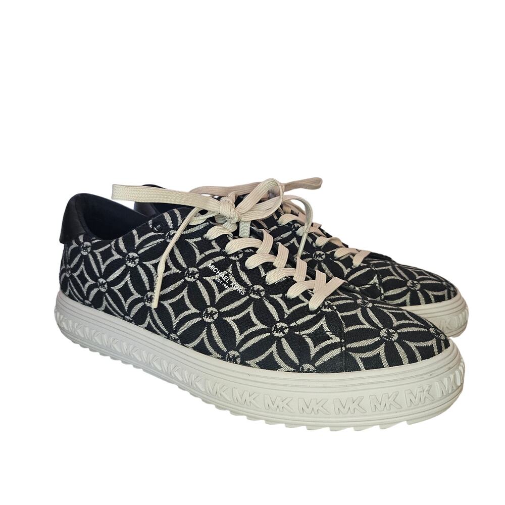 Michael Kors Grove Sneakers Womens 9 Black Cream Logo Lace Up Platform Shoes